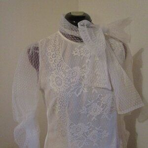 Gorgeous Lace & Net White Blouse, Size Large
